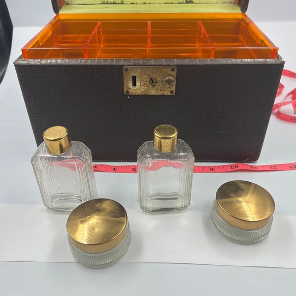 Vintage Snake Skin Mini Train Travel Case Carry On Luggage Handle MCM Distressed - Picture 15 of 16